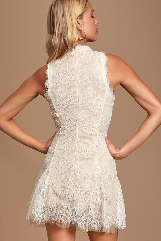 Dreaming of Forever White Lace Mock Neck Mini Dress 2