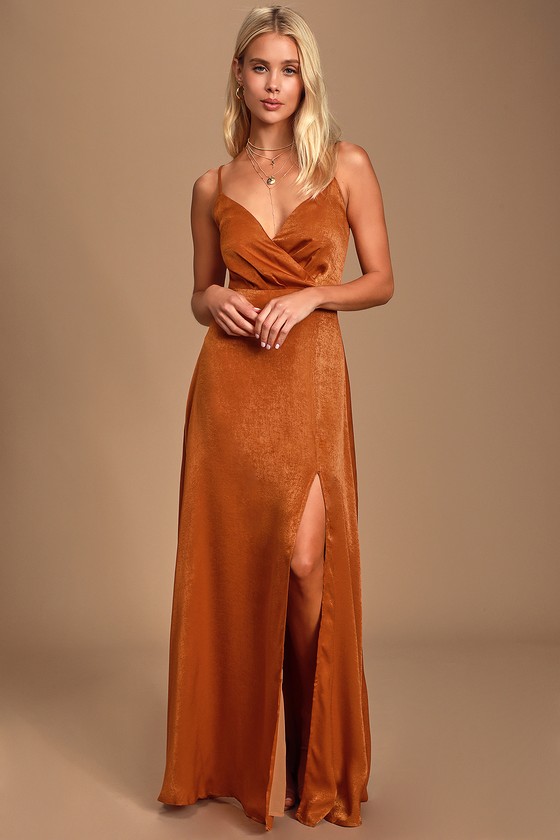 orange satin dress long