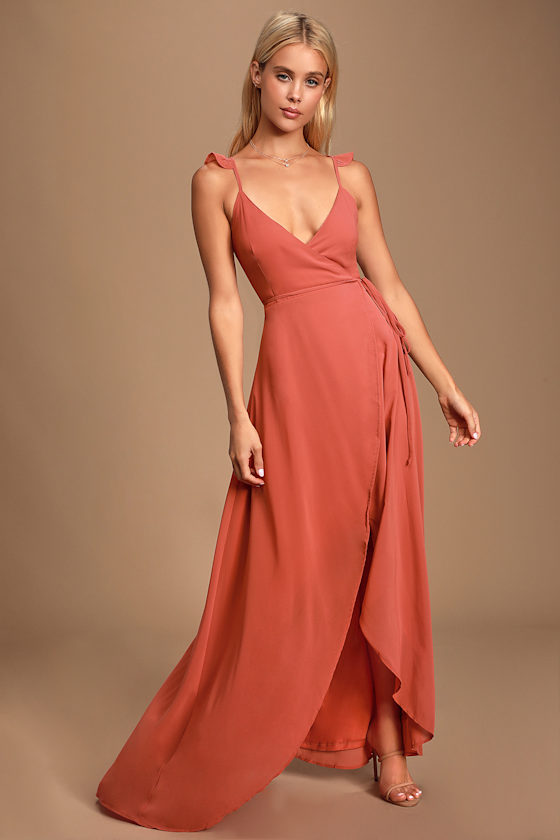 Here's To Us Rusty Rose High-Low Wrap Dress 1