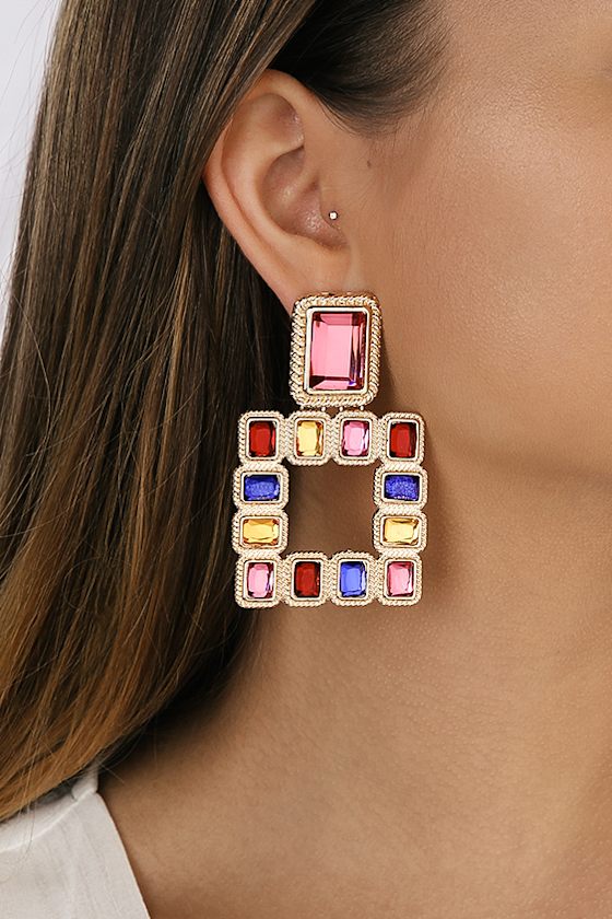 Seraphine Gold Multi Rhinestone Statement Earrings 3