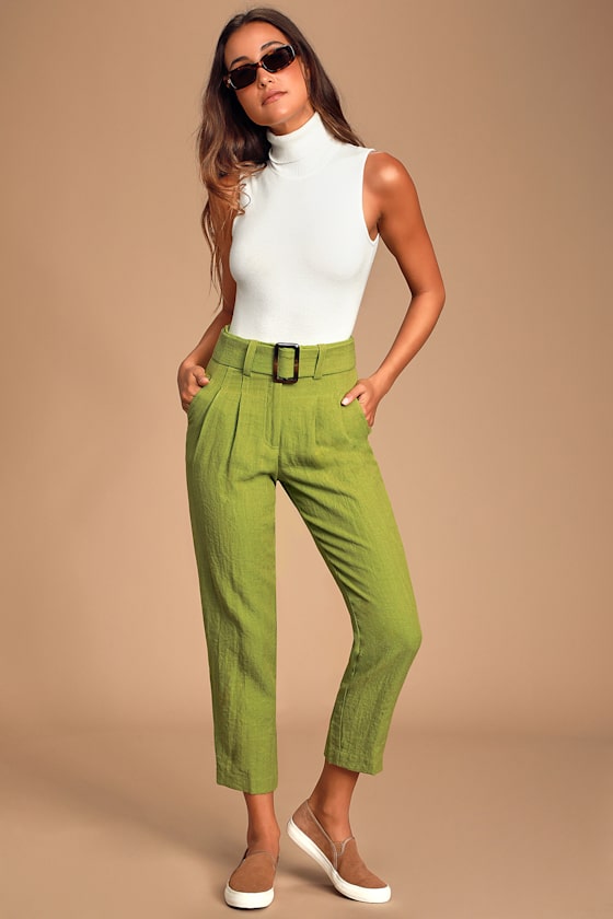 Barloy Lime Green Belted Cropped Pants 1