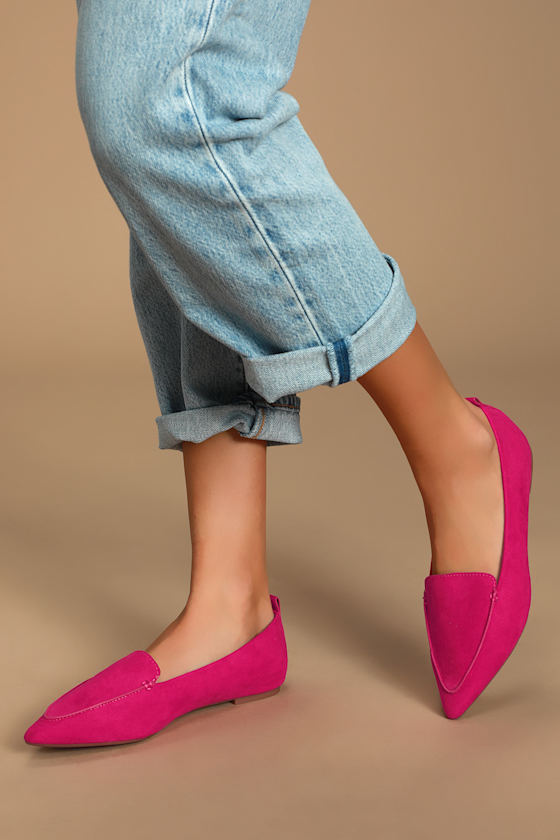 Cute Fuchsia Loafers PointedToe Loafers Suede Loafers Lulus