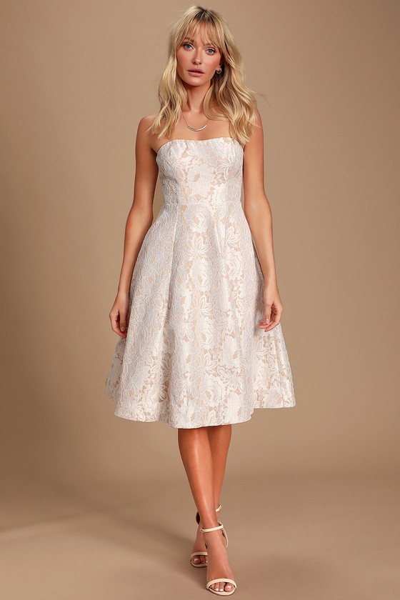Pretty White Lace Dress - Strapless Lace Dress - Lace Midi Dress - Lulus