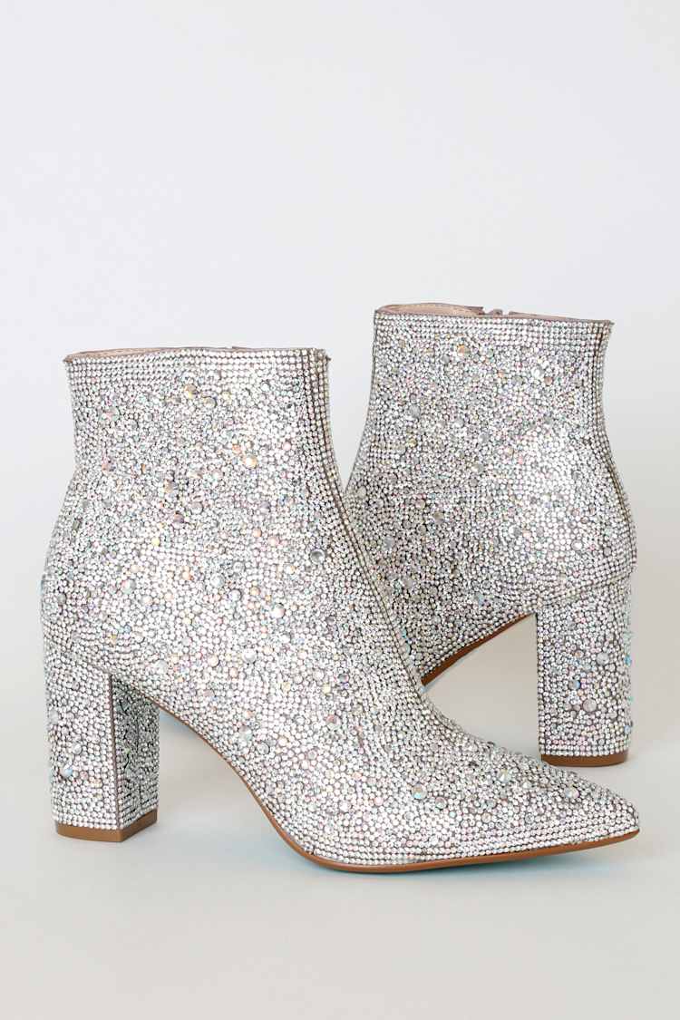 Betsey Johnson Cady - Rhinestone Boots - Pointed-Toe Ankle Boots - Lulus
