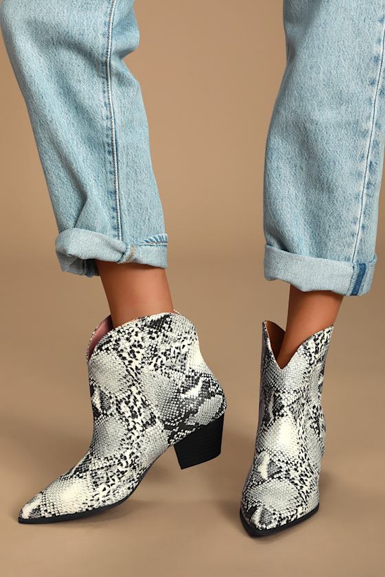 Alvena Grey and Black Snake Embossed Ankle Booties 4