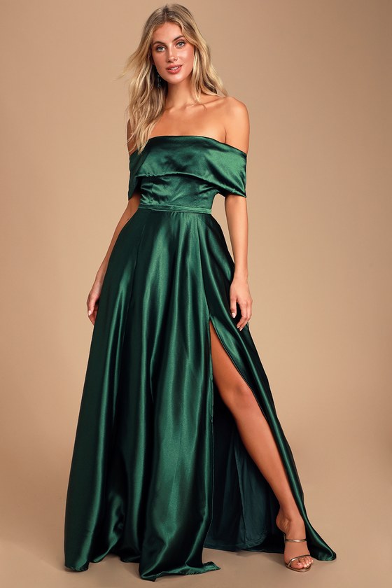 satin green dress long