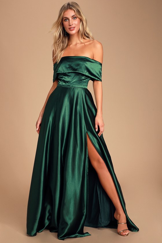 green off the shoulder maxi dress