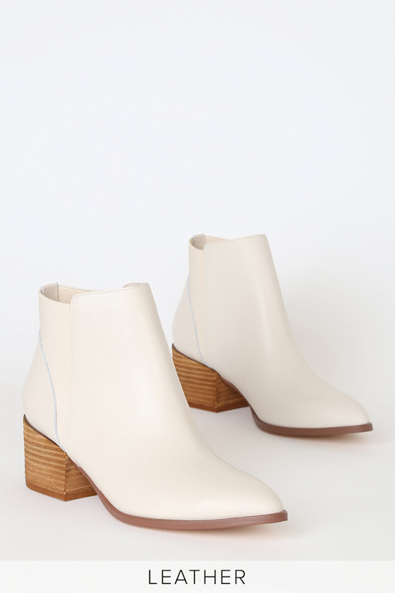 Finn Ecru Leather Pointed Toe Ankle Booties 1