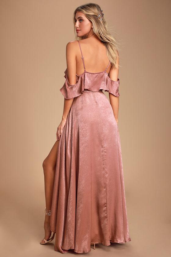 rose gold satin wrap dress