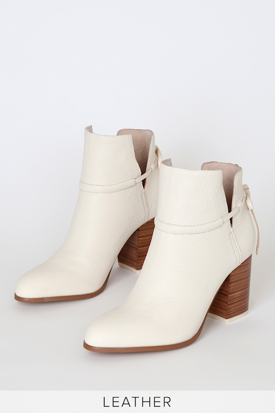 Welsey Eggshell Leather Ankle Booties 1