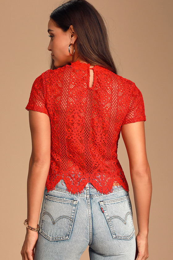 red sheer crop top