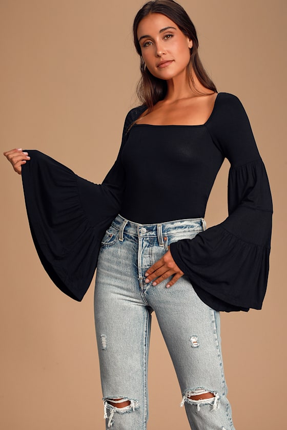 Babetown Black Bell Sleeve Top 2
