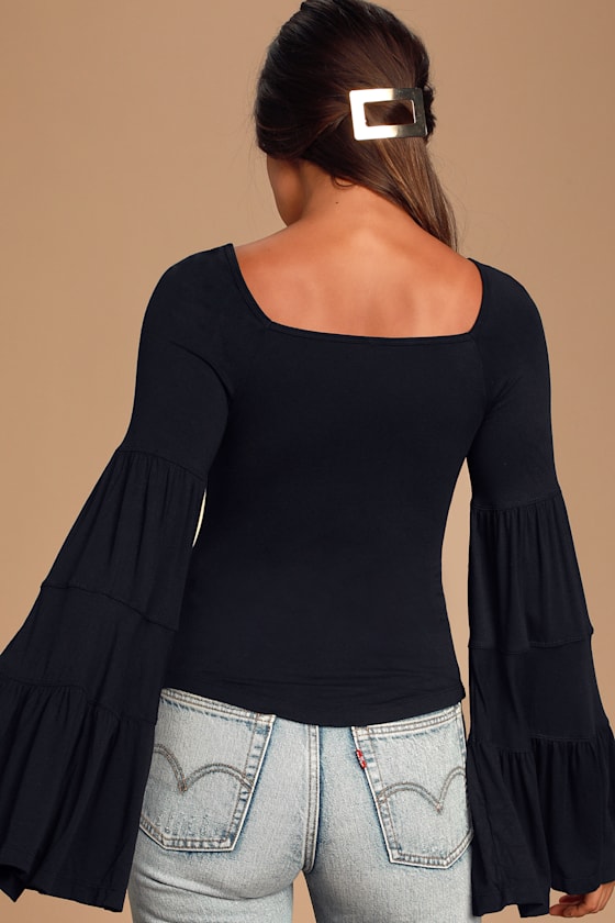 Babetown Black Bell Sleeve Top 5