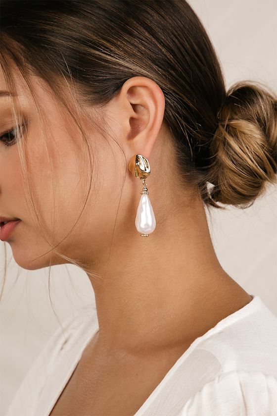 Moira Gold and Pearl Teardrop Earrings 1