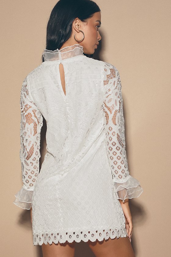 Love and Joy White Lace Long Sleeve Shift Dress 4