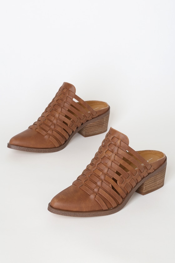tan pointed mules