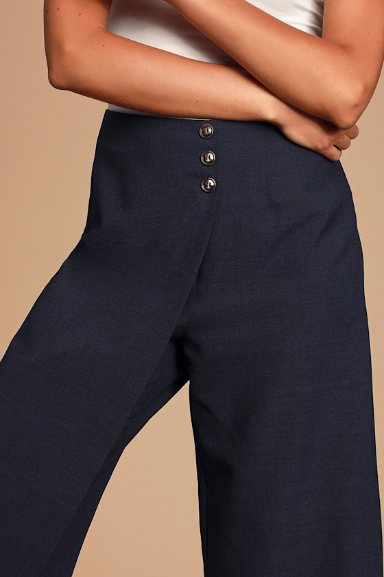 Curiosity Navy Blue Wide-Leg Cropped Pants 2