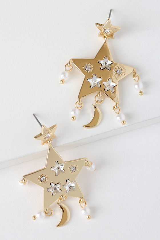 Goodnight Stars Gold and Pearl Drop Earrings 1