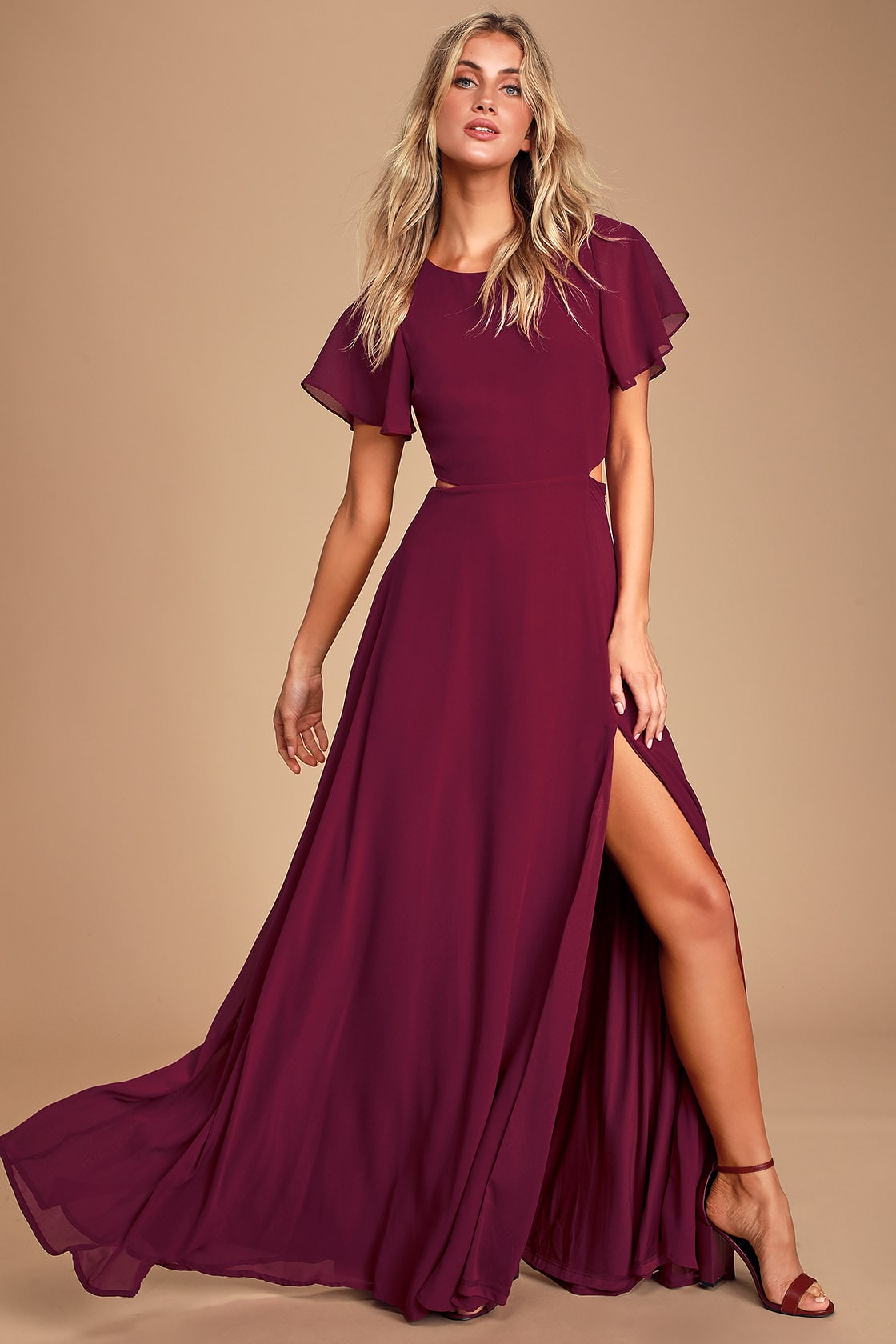 Garden Bliss Burgundy Cutout Maxi Dress