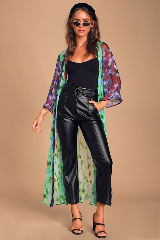 Juliette Neon Green Tie-Dye Chiffon Kimono 1