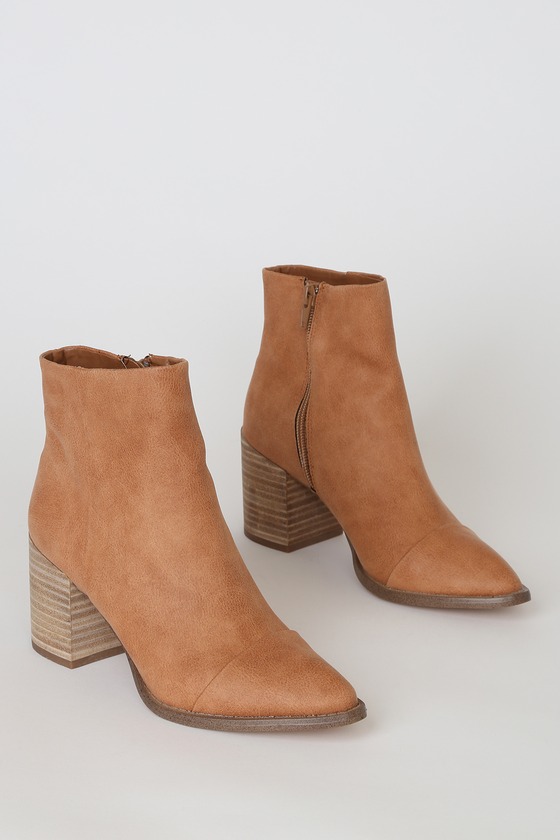 tan pointed toe booties