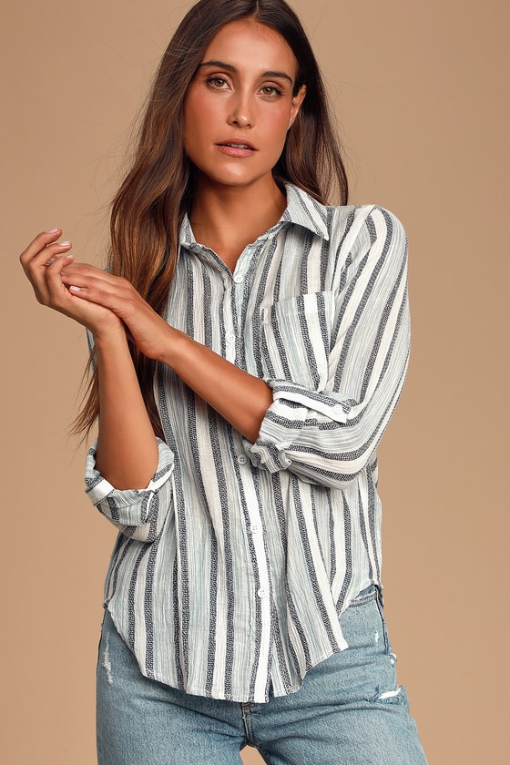 Cute Blue and White Striped Top - Collared Shirt - Button-Up Top - Lulus