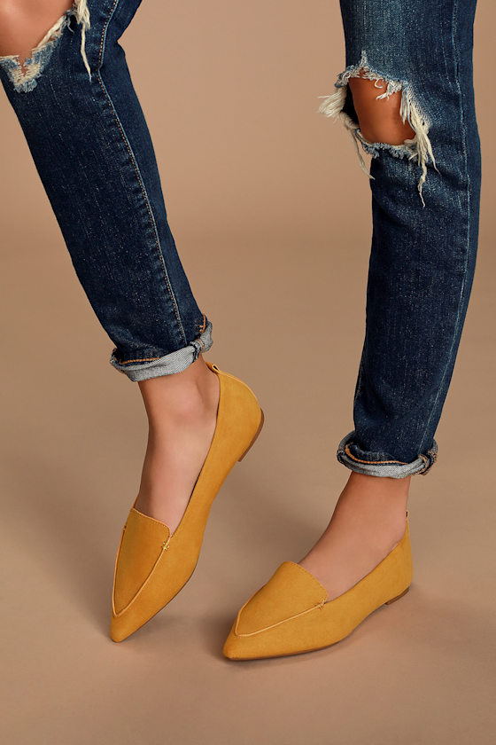 Pointed Marigold Loafers Loafer Flats Vegan Suede Loafers Lulus