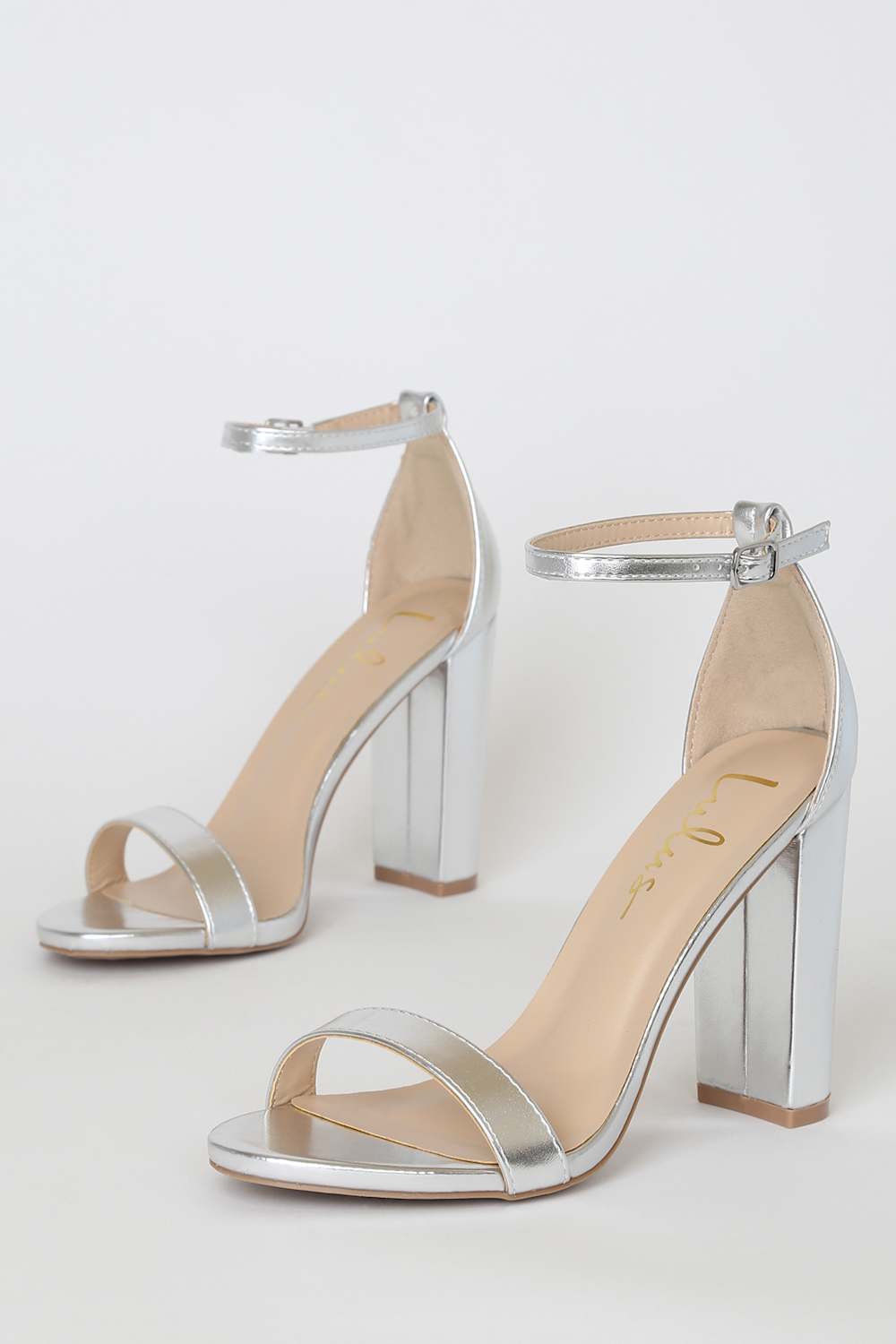Taylor Silver Ankle Strap Heels