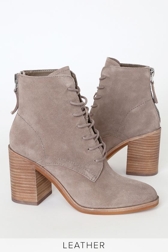 Drew Dark Taupe Suede Leather Lace-Up Booties 3