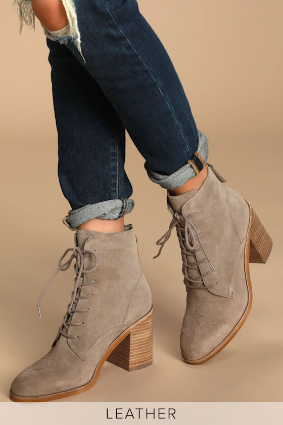 Drew Dark Taupe Suede Leather Lace-Up Booties 1