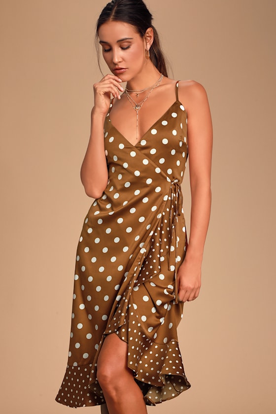 Love Dottie Brown Polka Dot Satin Wrap Dress 5