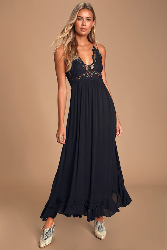 Adella Black Lace Maxi Slip Dress 1