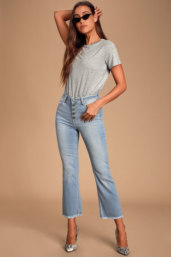 Rockwell Light Wash High Rise Cropped Flare Jeans 1
