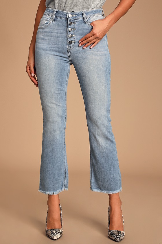 Rockwell Light Wash High Rise Cropped Flare Jeans