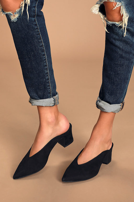 Pollie Black Suede Pointed-Toe Mules 1