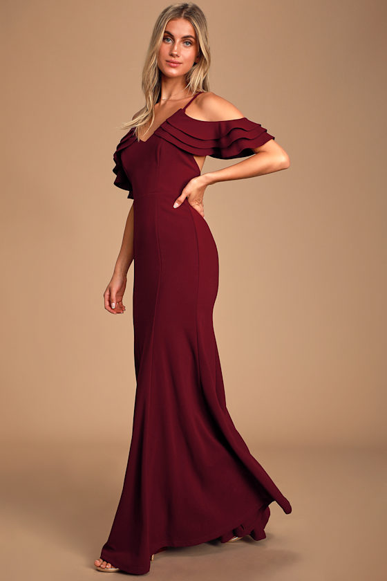 Forever Smitten Burgundy Cold-Shoulder Maxi Dress 5
