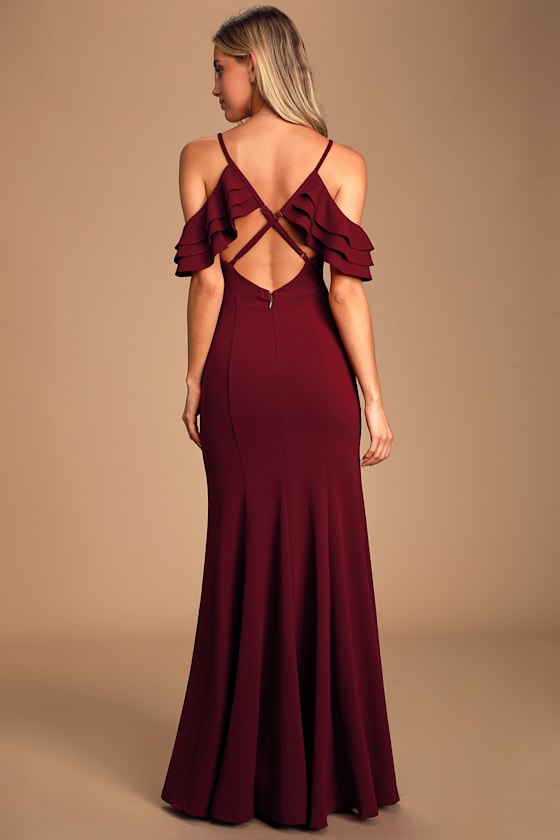 Forever Smitten Burgundy Cold-Shoulder Maxi Dress 2