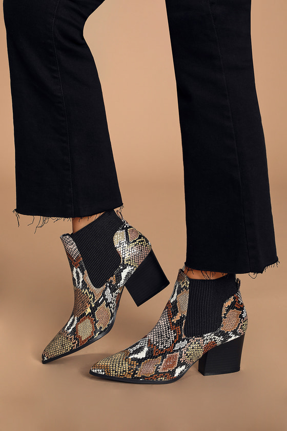 snakeskin pointed booties