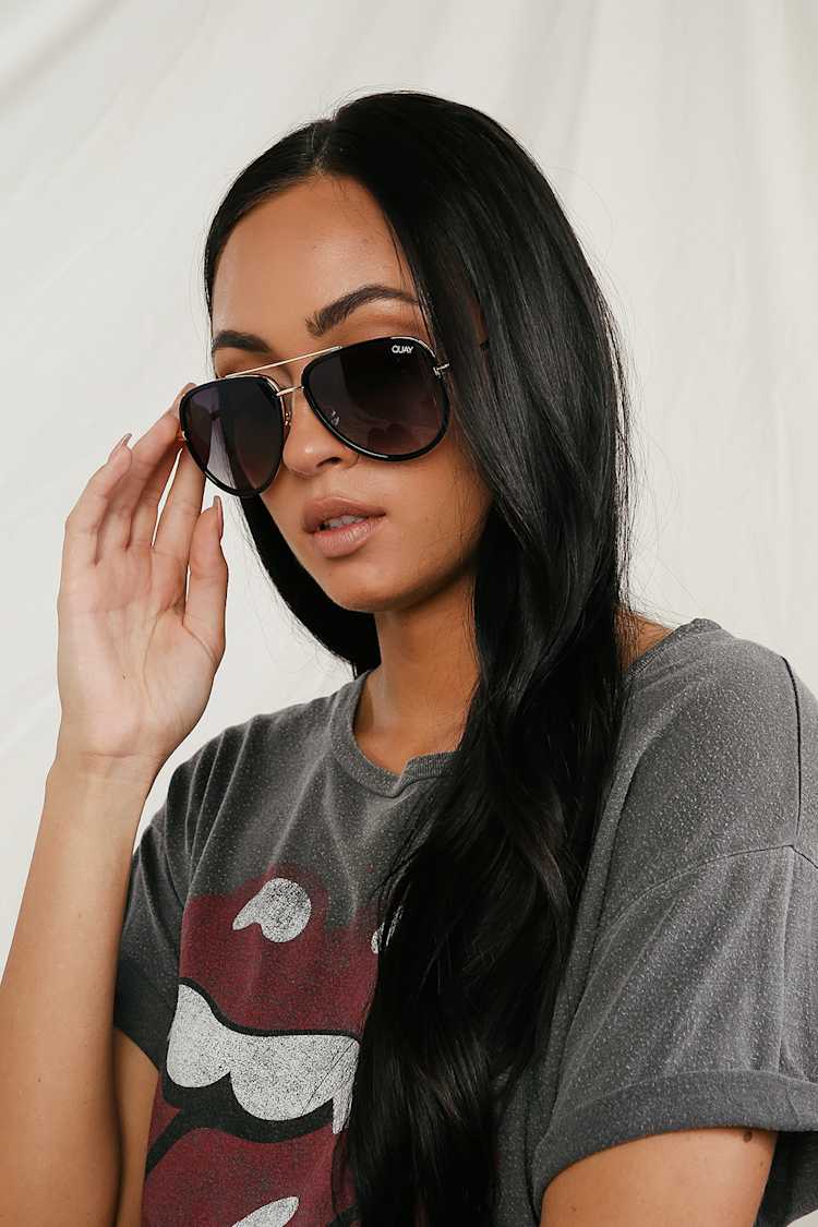 Quay All In Aviators - Black and Gold Sunnies - Gold  display picture 1