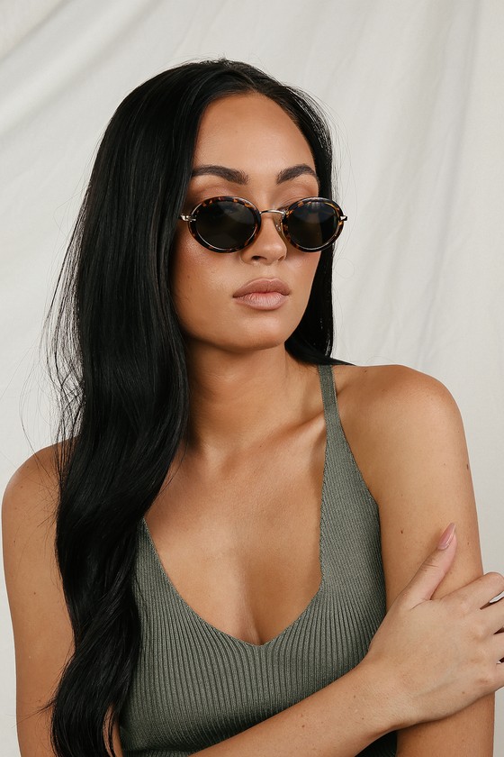Cute Tortoise Sunglasses - Oval Sunglasses - Gold Sunnies - Lulus