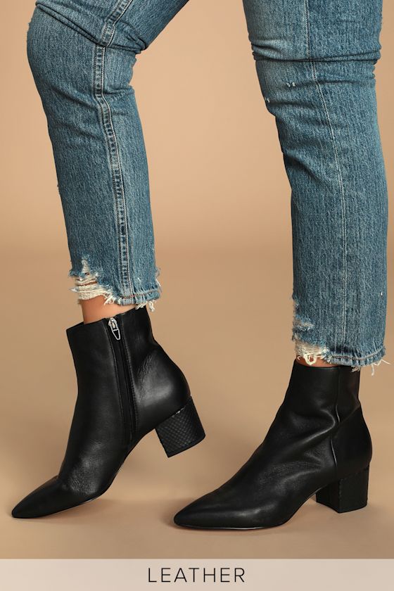 Bel Onyx Leather Pointed-Toe Ankle Booties 1