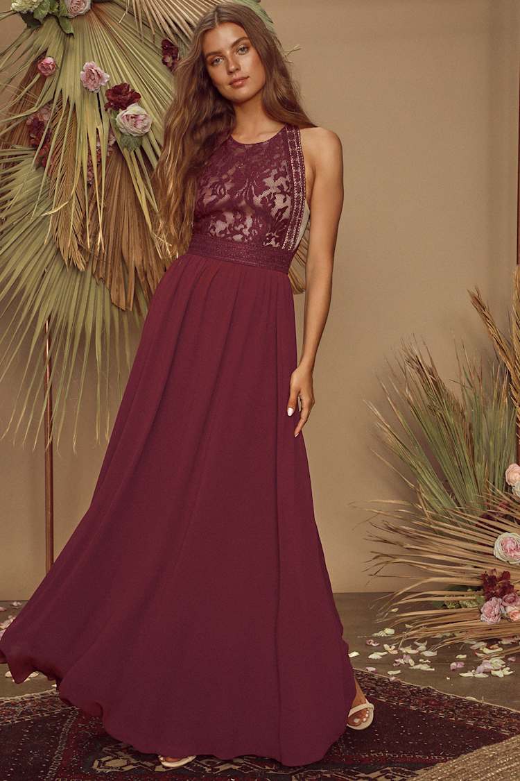 Forever and Always Burgundy Lace Maxi Dress