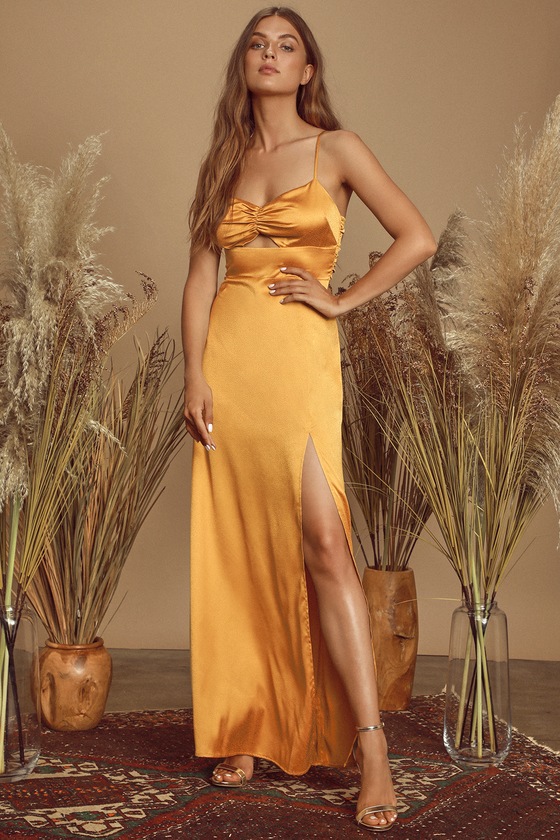 yellow satin dress