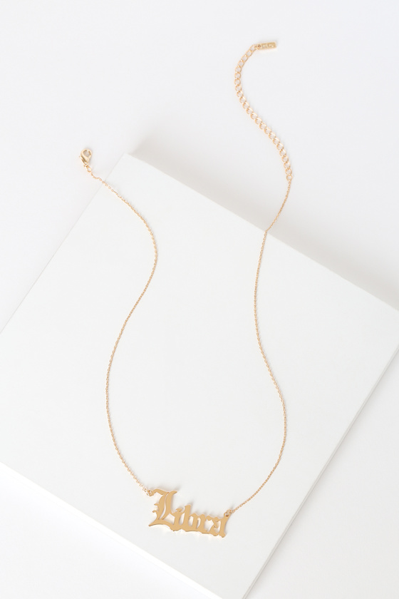 In Retrograde Gold Libra Script Zodiac Necklace 1