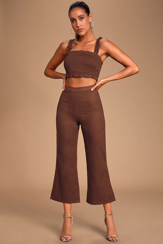 Clairo Washed Burgundy Cropped Wide-Leg Pants 1