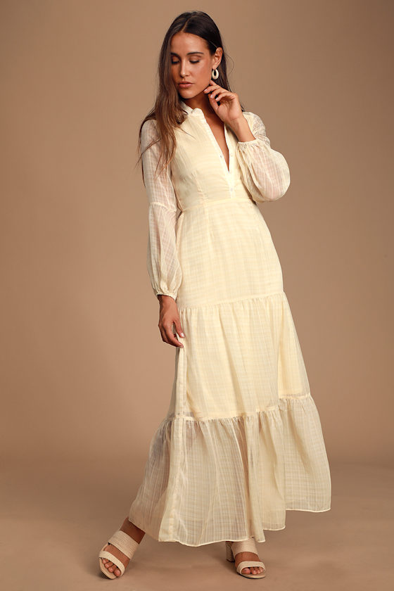 Simone Cream Balloon Sleeve Tiered Maxi Dress 2