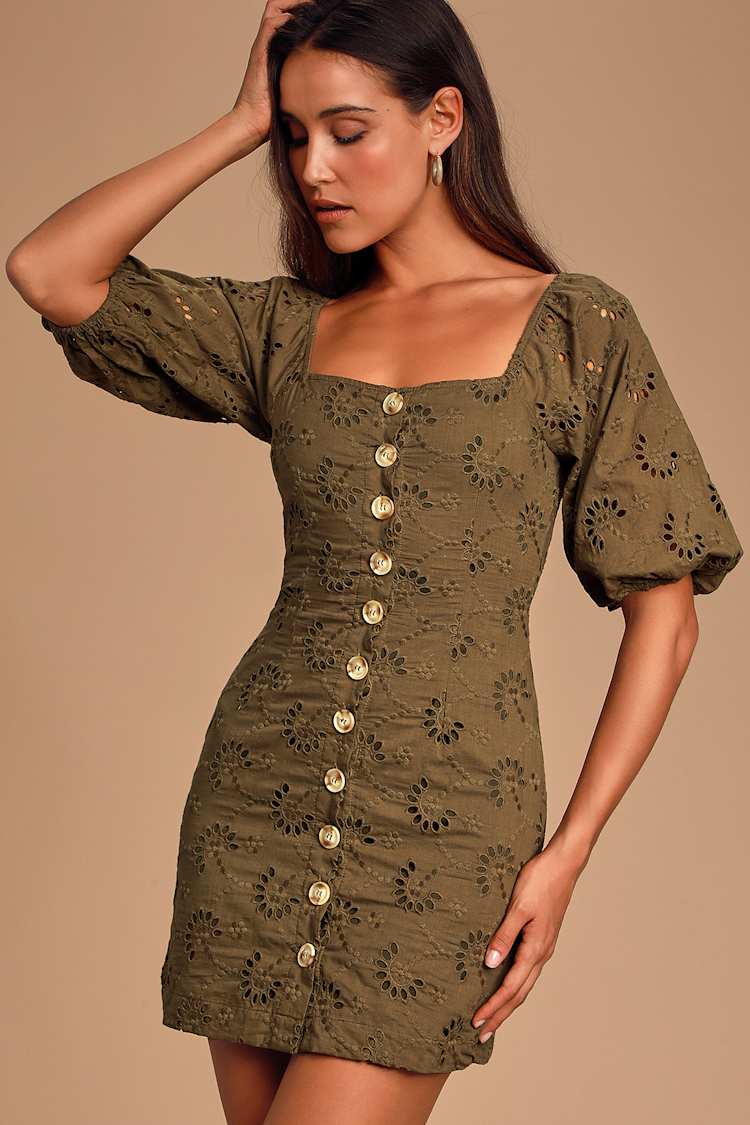 flowy dress mini Floral Eyelet Short Sleeve Mini Dress – KimberSu main image 0