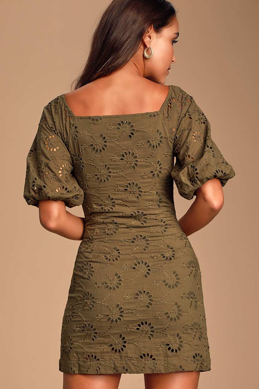 Sage the Label O'Keefe - Olive Green Dress - OTS Eyelet Dress - Lulus