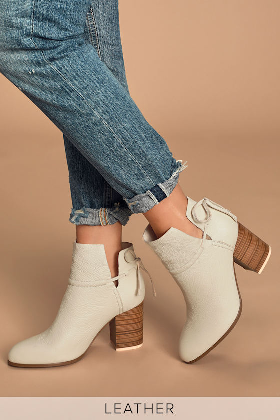 Welsey Eggshell Leather Ankle Booties 2