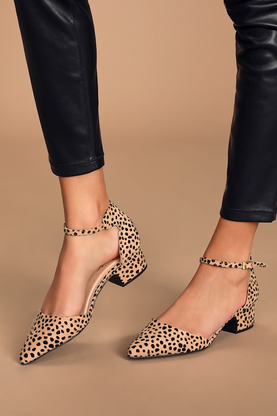 Lucinda Tan and Black Baby Cheetah Suede Ankle Strap Pumps 2